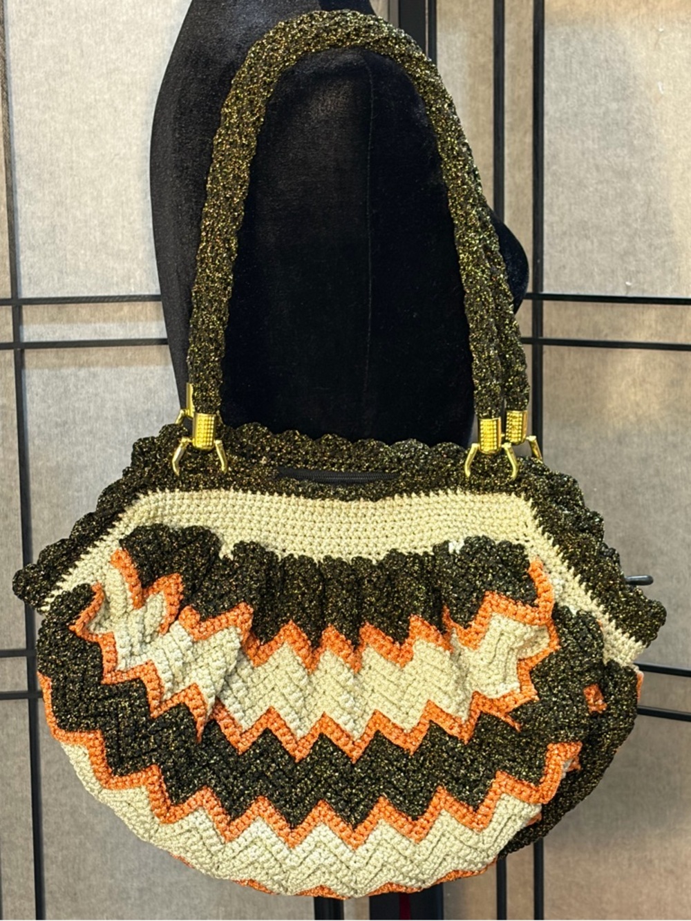 Crochet Hobo Bag Shoulder Bag Chevron Colorful Handmade Hippie Boho Purse